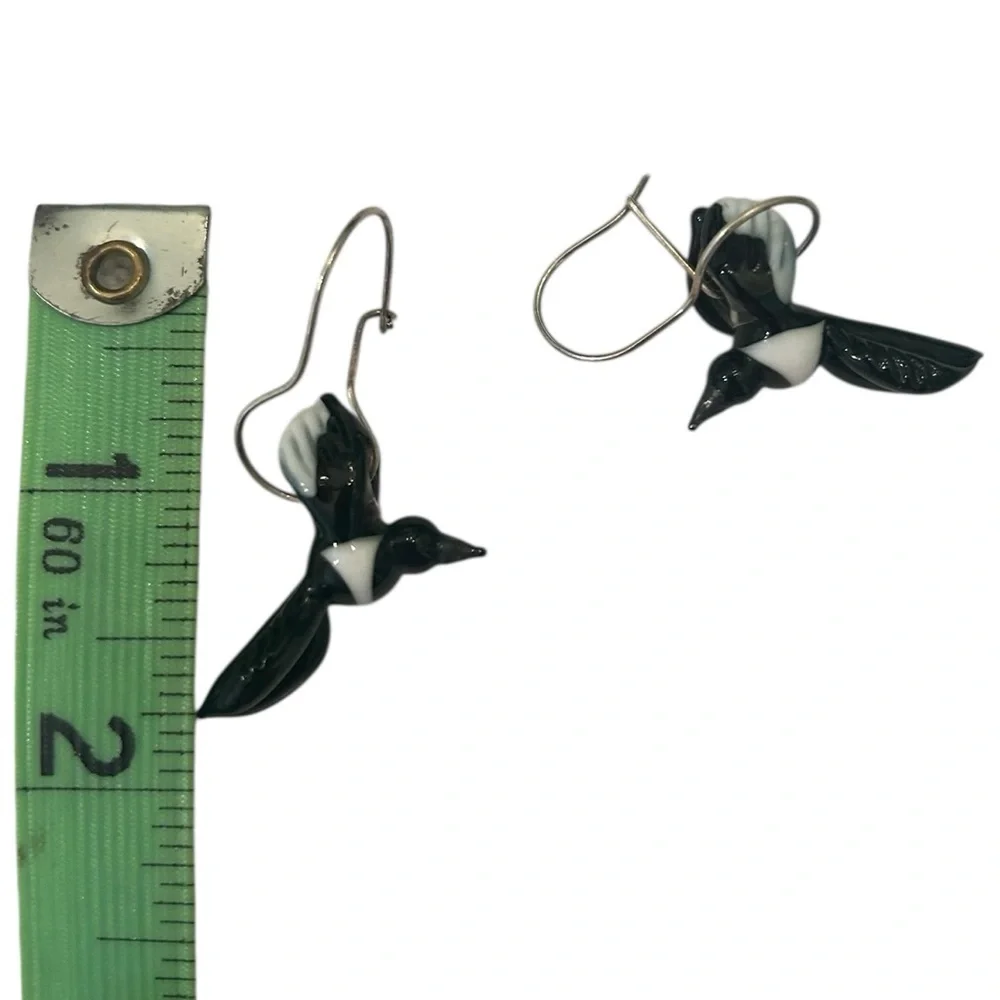 Artisan handmade Black & White glass Bird pierced Earrings